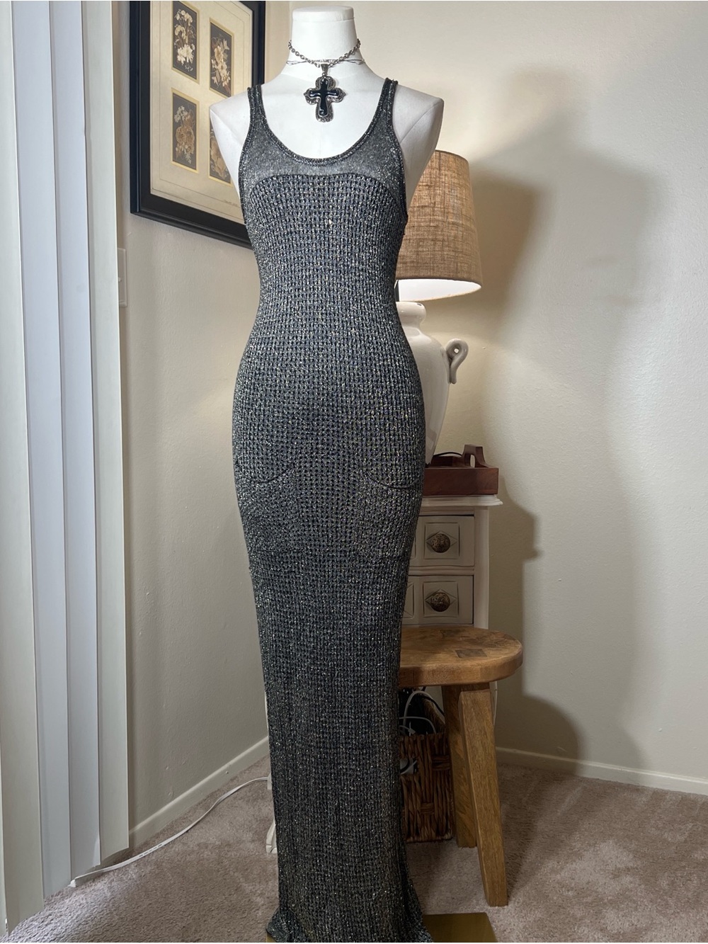 Miss Sixty Charcoal Gray Knit Maxi Tank Dress